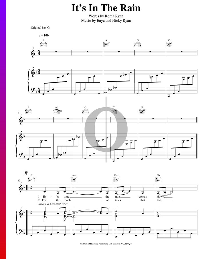 It's In The Rain (Enya) Piano Sheet Music - OKTAV