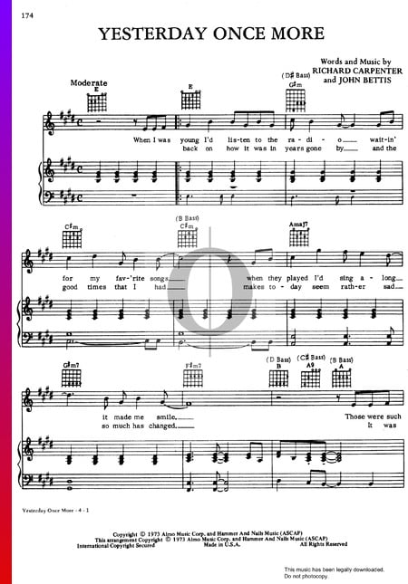 Yesterday Once More Sheet Music