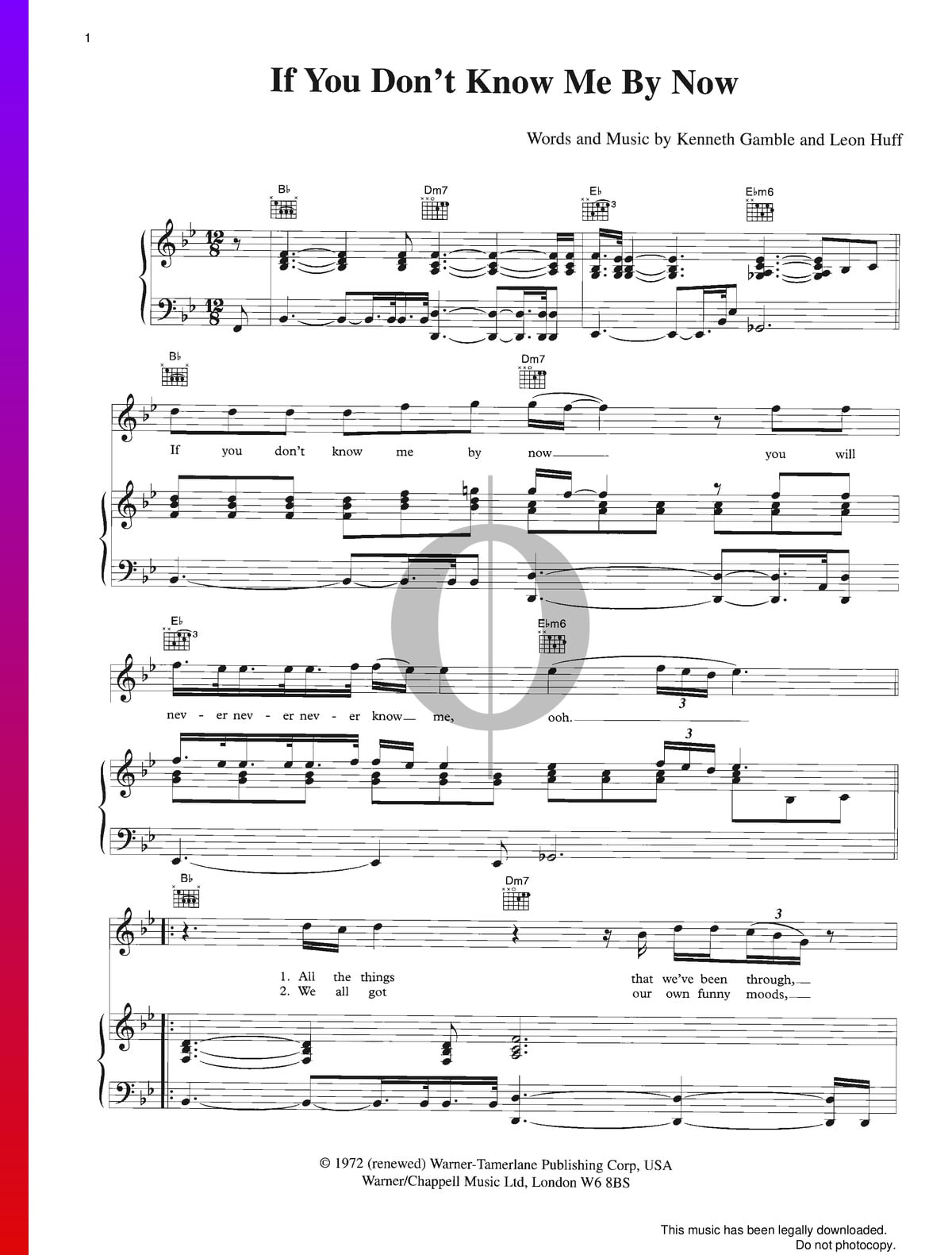 If You Don T Know Me By Now Sheet Music Piano Voice Guitar Pdf Download Streaming Oktav