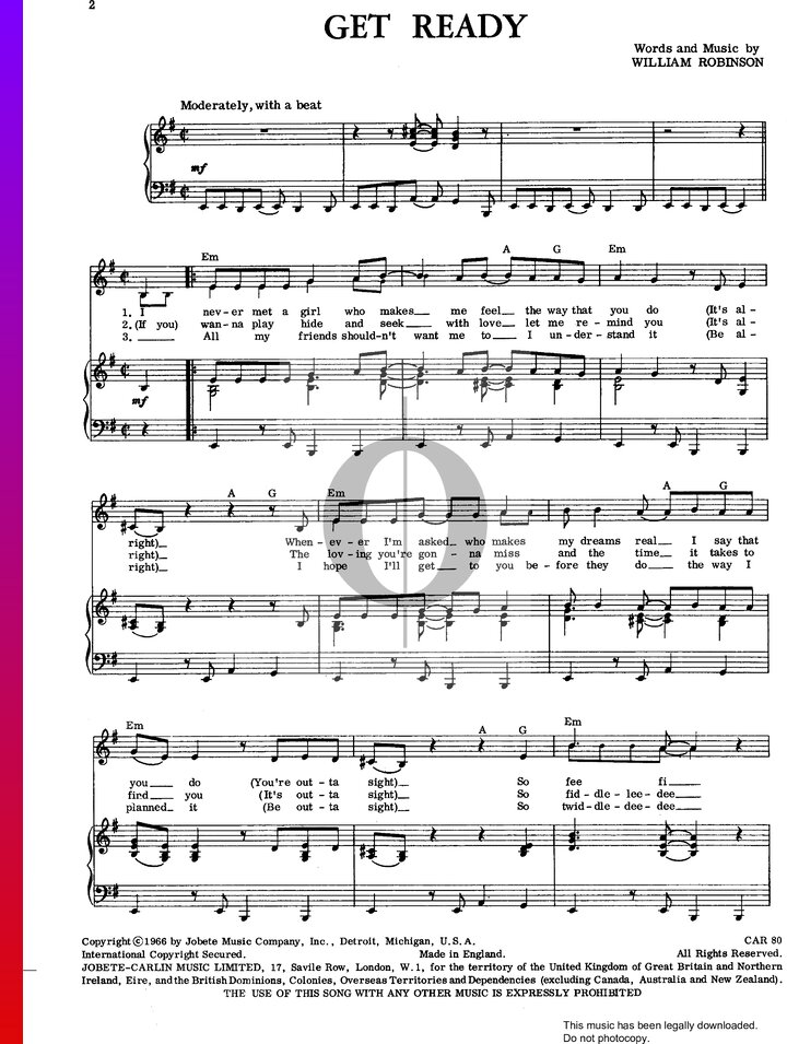 Get Ready (The Temptations) Piano Sheet Music - OKTAV