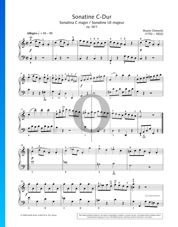 Sonatine in C Major, Op. 36 No. 1 (Muzio Clementi) Piano Sheet Music ...