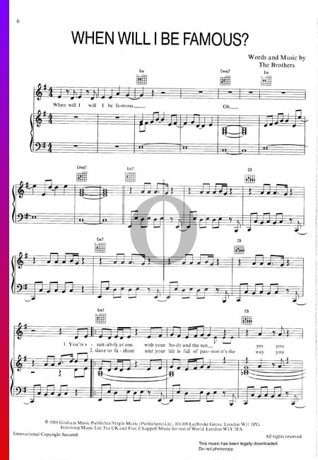 When Will I Be Famous Sheet Music