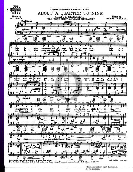 About A Quarter To Nine Sheet Music