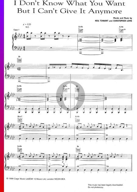 I Don't Know What You Want But I Can't Give It Anymore Sheet Music