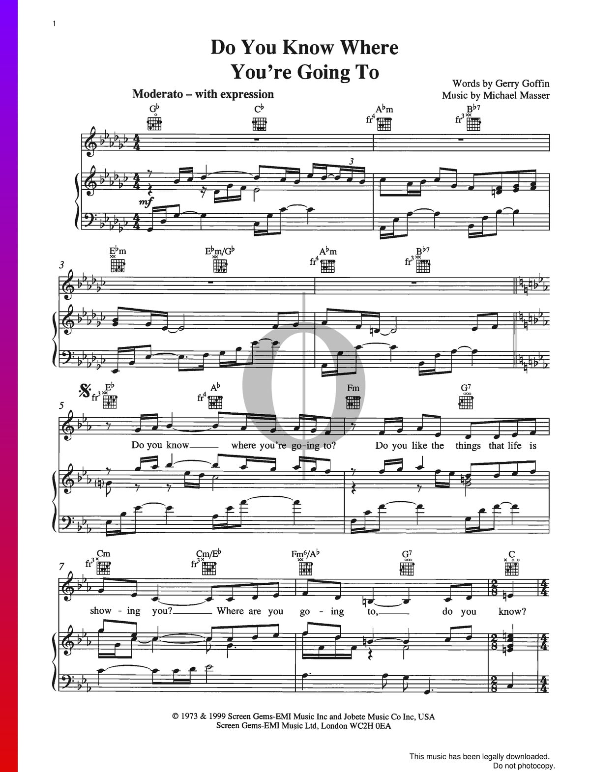 Do You Know Where You Re Going To Sheet Music Piano Voice Guitar Pdf Download Streaming Oktav