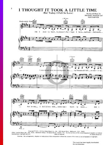 I Thought It Took A Little Time (But Today I Fell In Love) Partitura
