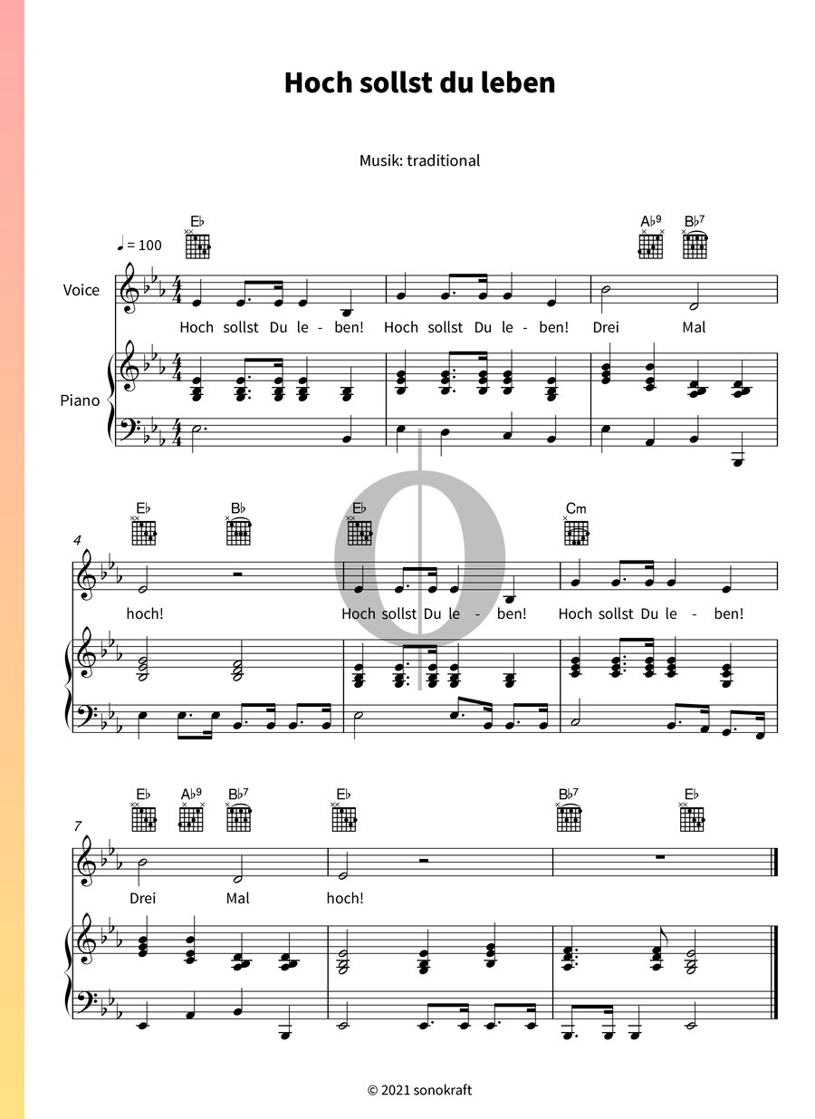 Hoch sollst du leben (Anonymous) Piano Sheet Music - OKTAV