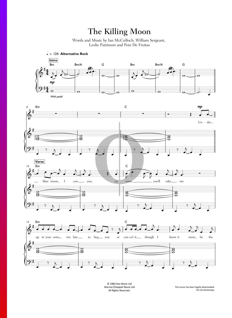 The Killing Moon (Echo & The Bunnymen) Piano Sheet Music OKTAV