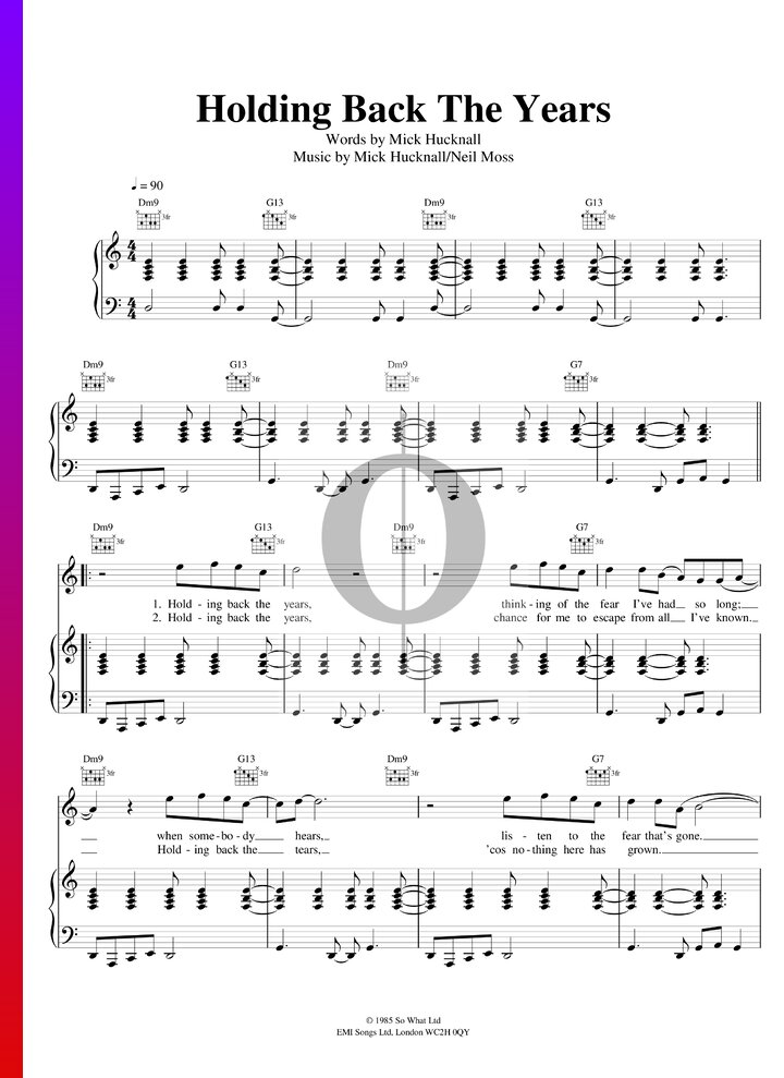 Holding Back The Years (Simply Red) Piano Sheet Music - OKTAV