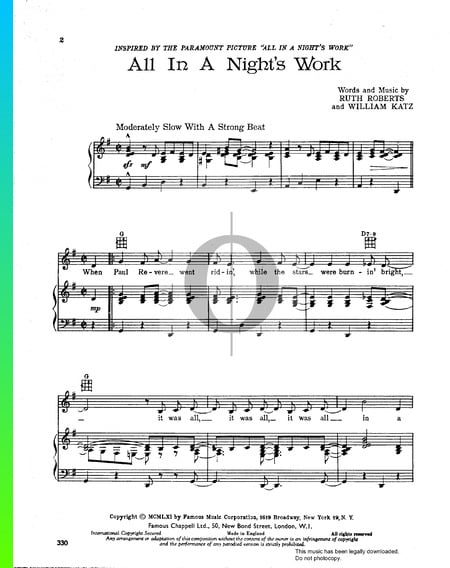 All In A Night's Work Sheet Music