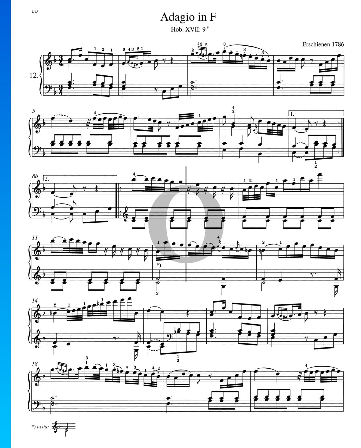 Adagio in F Major, Hob. XVII: 9 Sheet Music (Piano Solo) - OKTAV