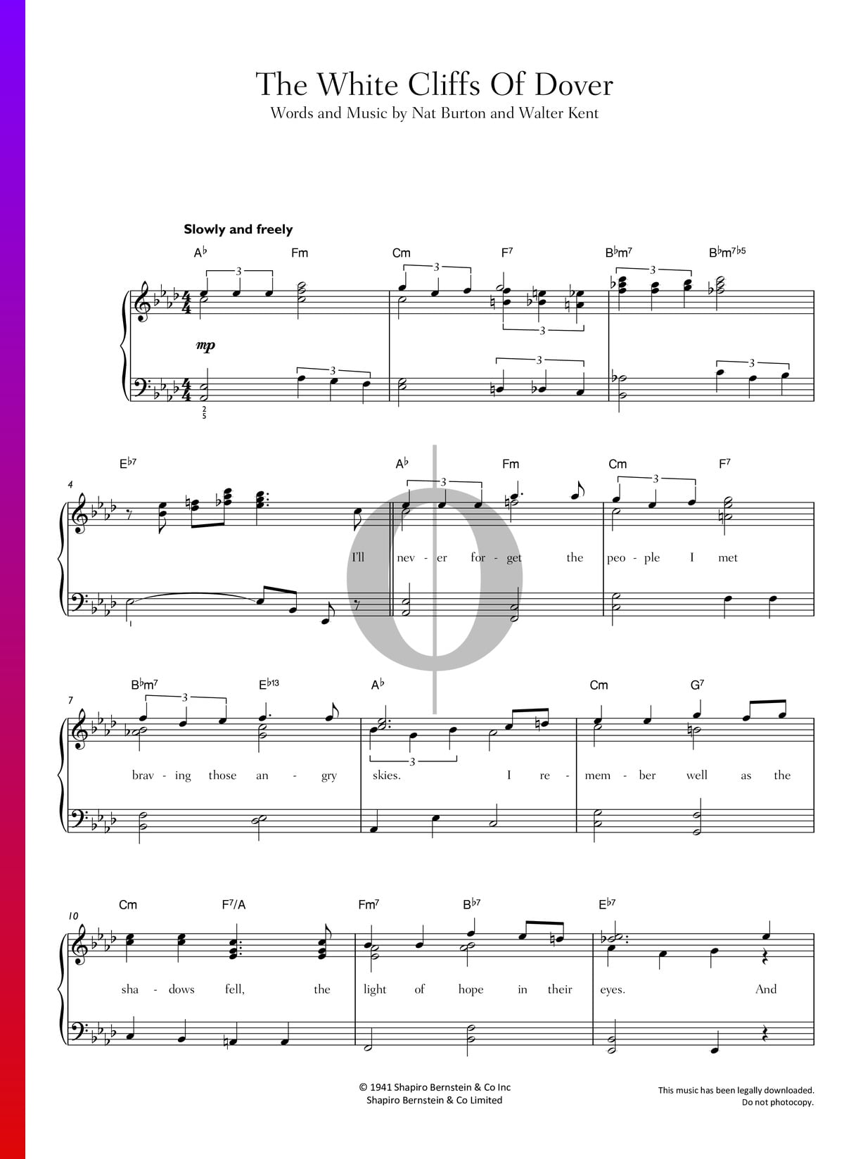 "The White Cliffs Of Dover" Noten (Klavier, Gesang) von Vera Lynn