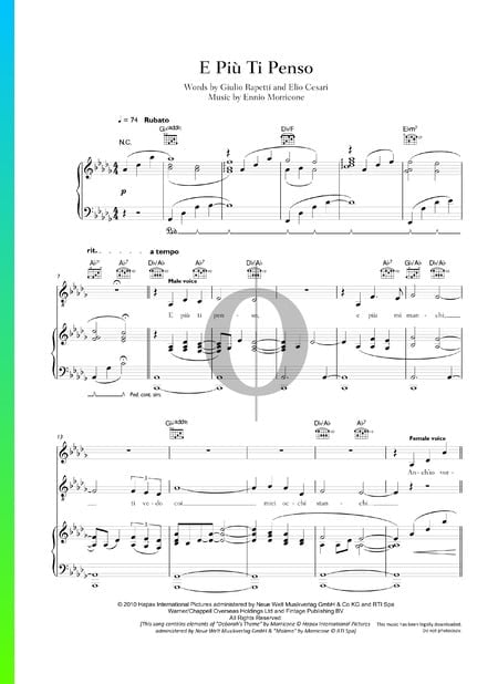 E Più Ti Penso Sheet Music