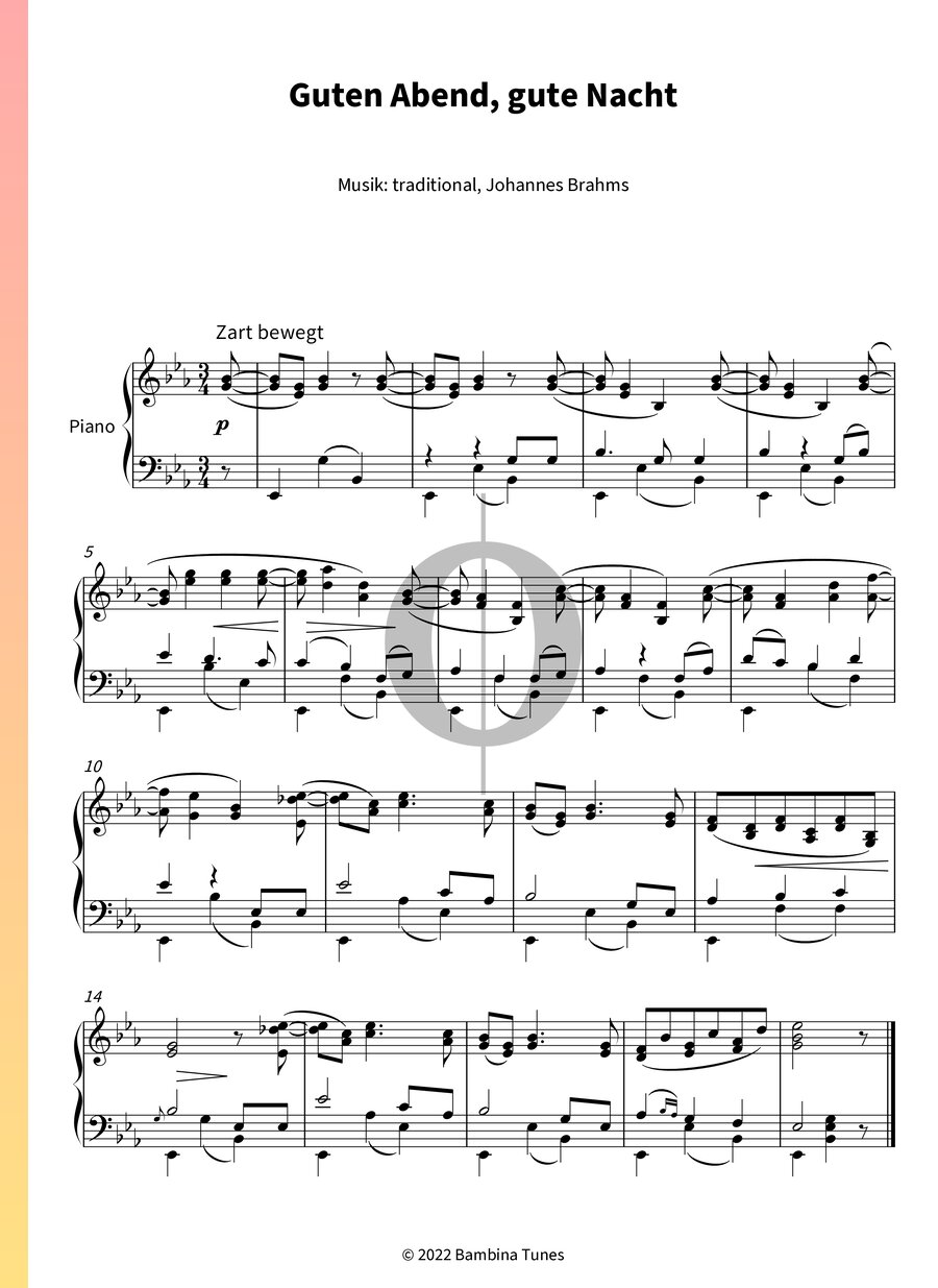 Guten Abend, gute Nacht (Johannes Brahms) Piano Sheet Music - OKTAV