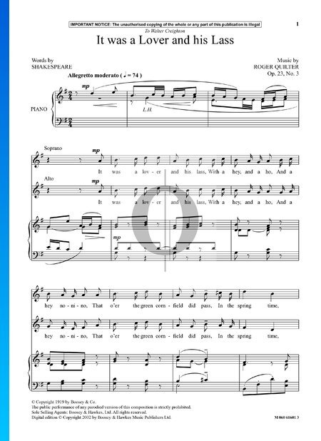 It Was A Lover And His Lass, Op. 23 No. 3 Partitura