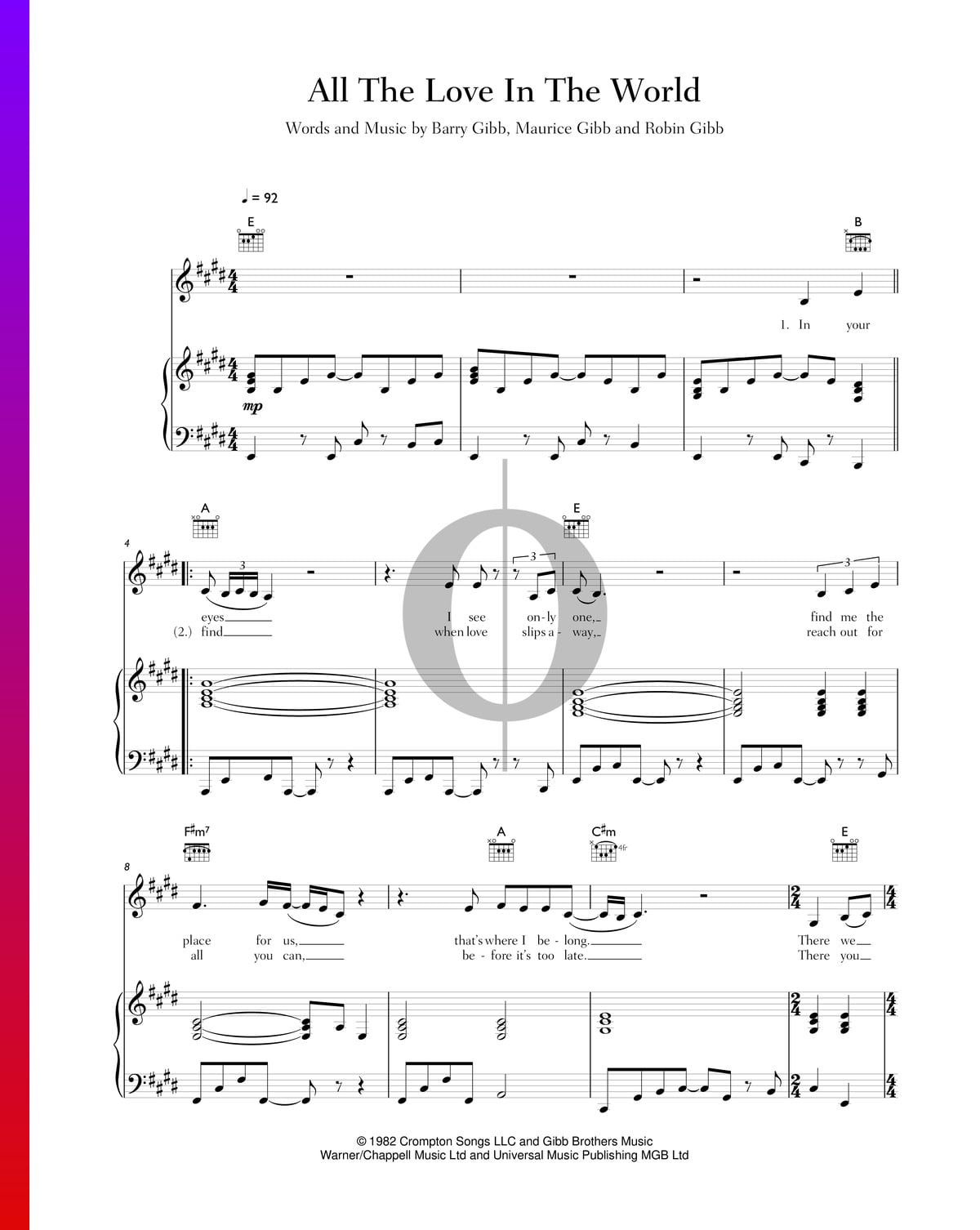 ▷ All The Love In The World Sheet Music (Piano, Voice, Guitar) - PDF  Download  Streaming - OKTAV