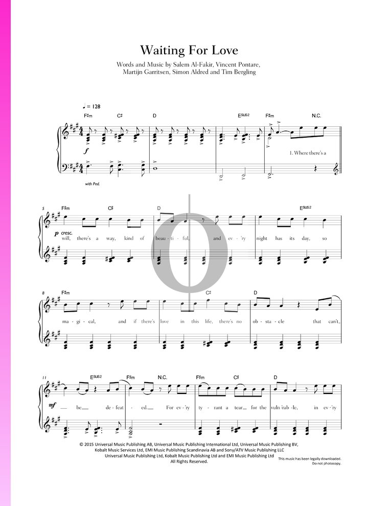 Waiting For Love (Avicii) Piano Sheet Music OKTAV