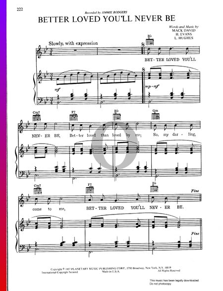 Better Loved You'll Never Be Sheet Music