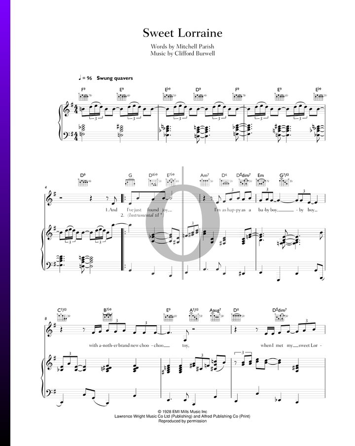 Sweet Lorraine (Nat King Cole) Piano Sheet Music OKTAV