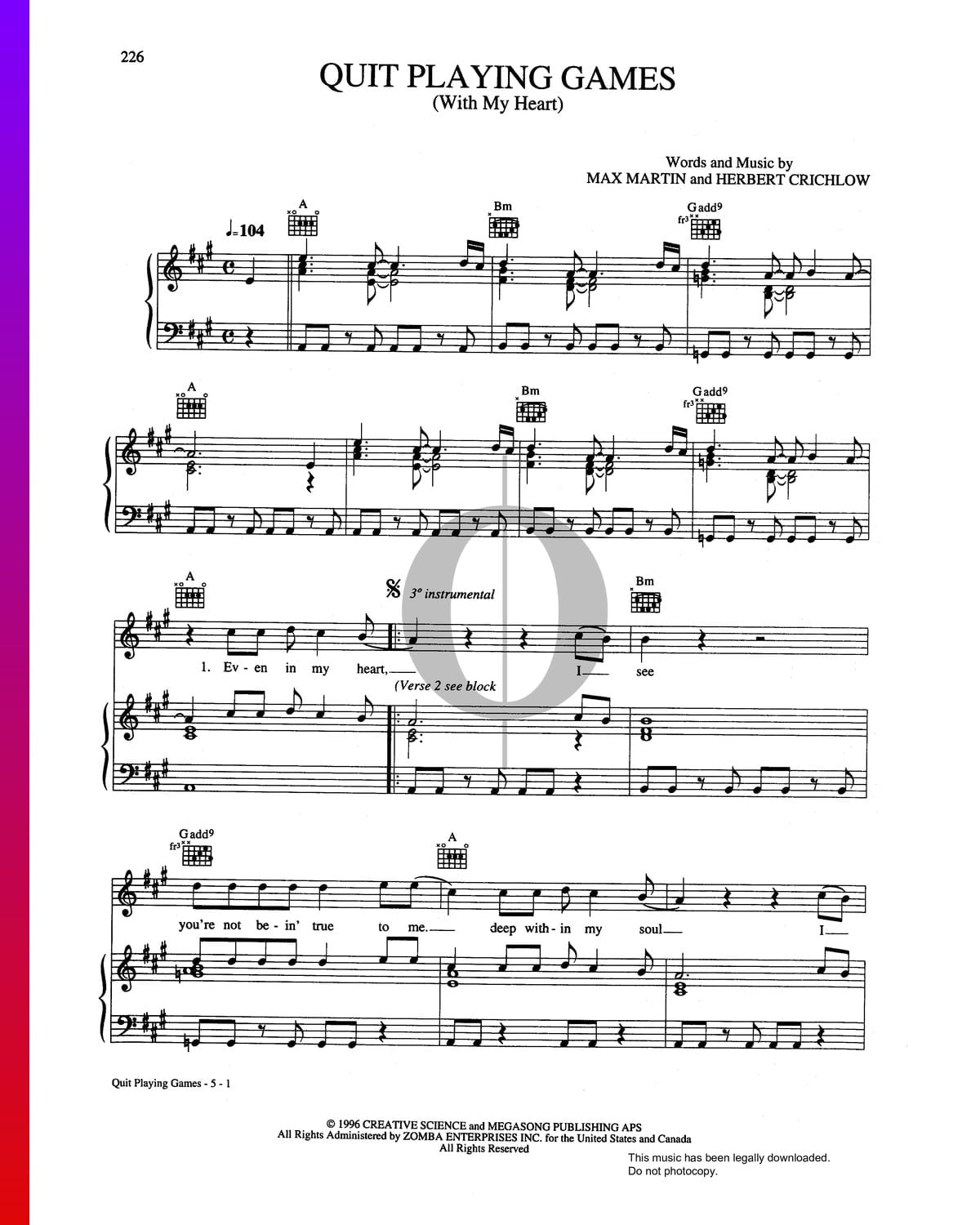 Print and Download Quit Playing Games (With My Heart) Sheet Music; Sheet  Music - Download & Print Quit Playing Games (With My Heart)