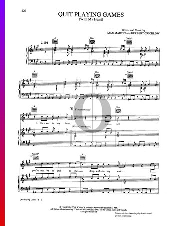 Quit Playing Games With My Heart Sheet Music