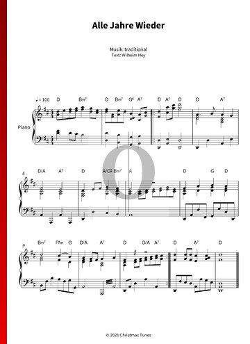 "Alle Jahre Wieder" leichte Noten (Piano Solo) von Anonymous - PDF