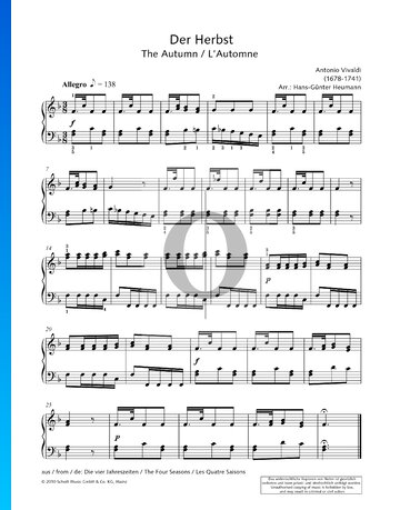 El otoño (L'autunno), Op. 8, RV 293: 3. Allegro Partitura
