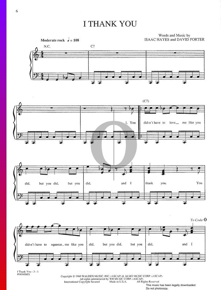 I Thank You (Sam & Dave) Piano Sheet Music - OKTAV