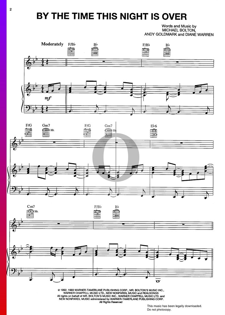 By The Time This Night Is Over (Kenny G) Piano Sheet Music - OKTAV