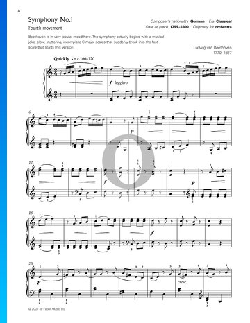 Symphony No. 1 in C Major, Op. 21: 4. Allegro molto e vivace Sheet Music