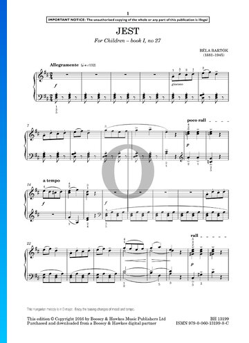 Für Kinder, Sz. 42 Vol. 1: Nr. 27 Scherz Musik-Noten