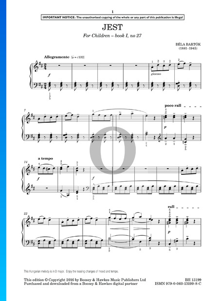 For Children, Sz. 42 Vol. 1: No. 27 Jest Sheet Music