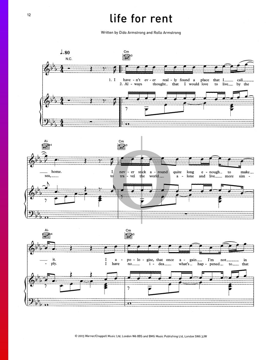 Life For Rent (Dido) Piano Sheet Music OKTAV