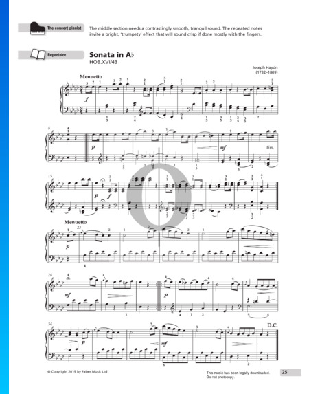 Sonate in As-Dur, Hob.XVI:43: 2. Menuetto Musik-Noten