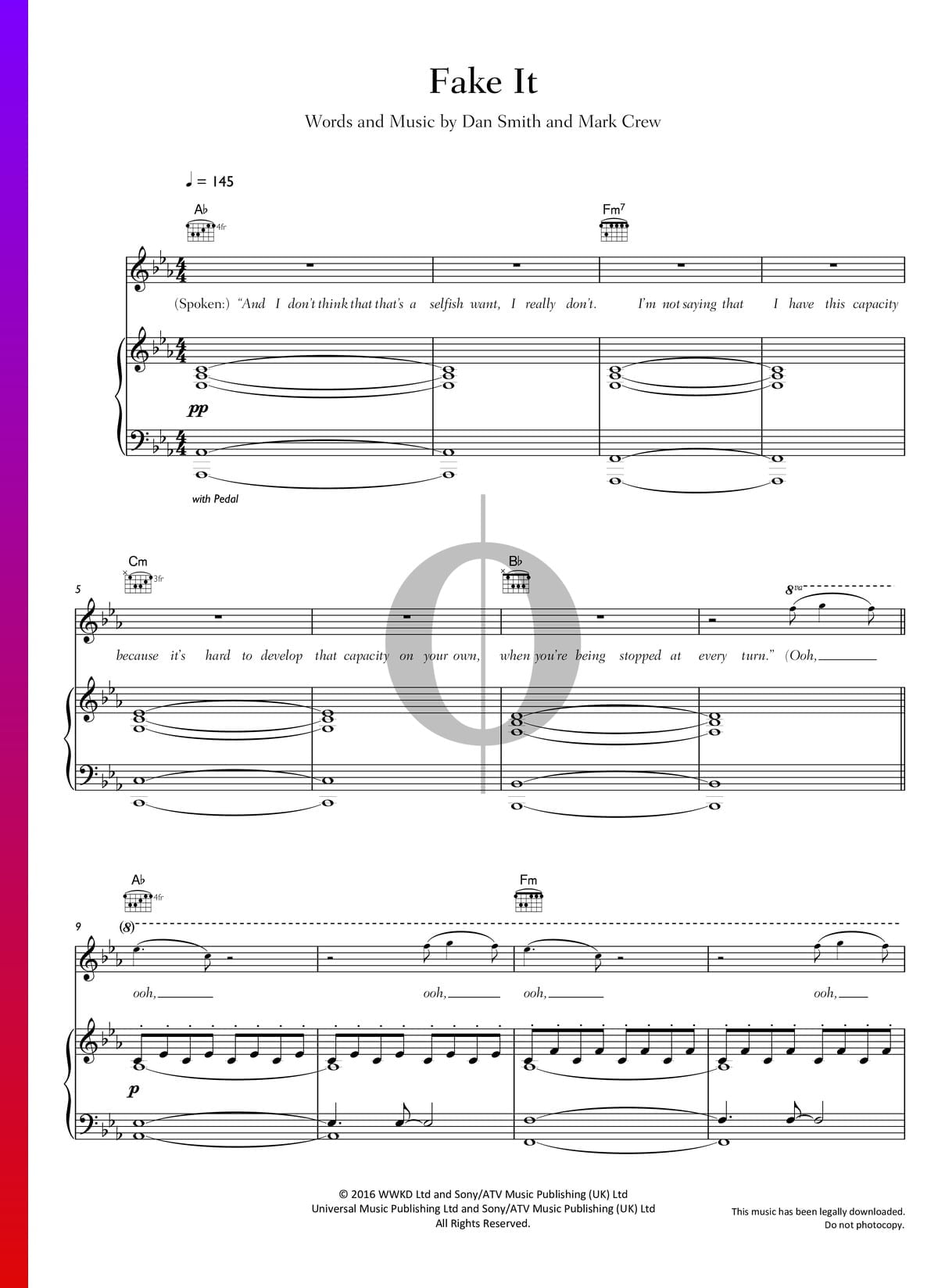 Fake It Sheet Music (Piano, Voice, Guitar) - OKTAV