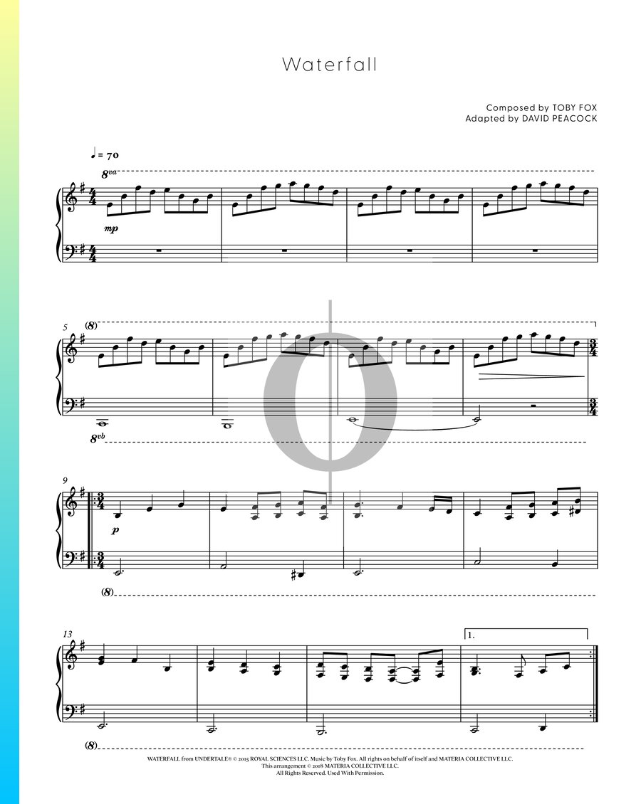 Waterfall (Undertale) (Toby Fox) Piano Sheet Music - OKTAV