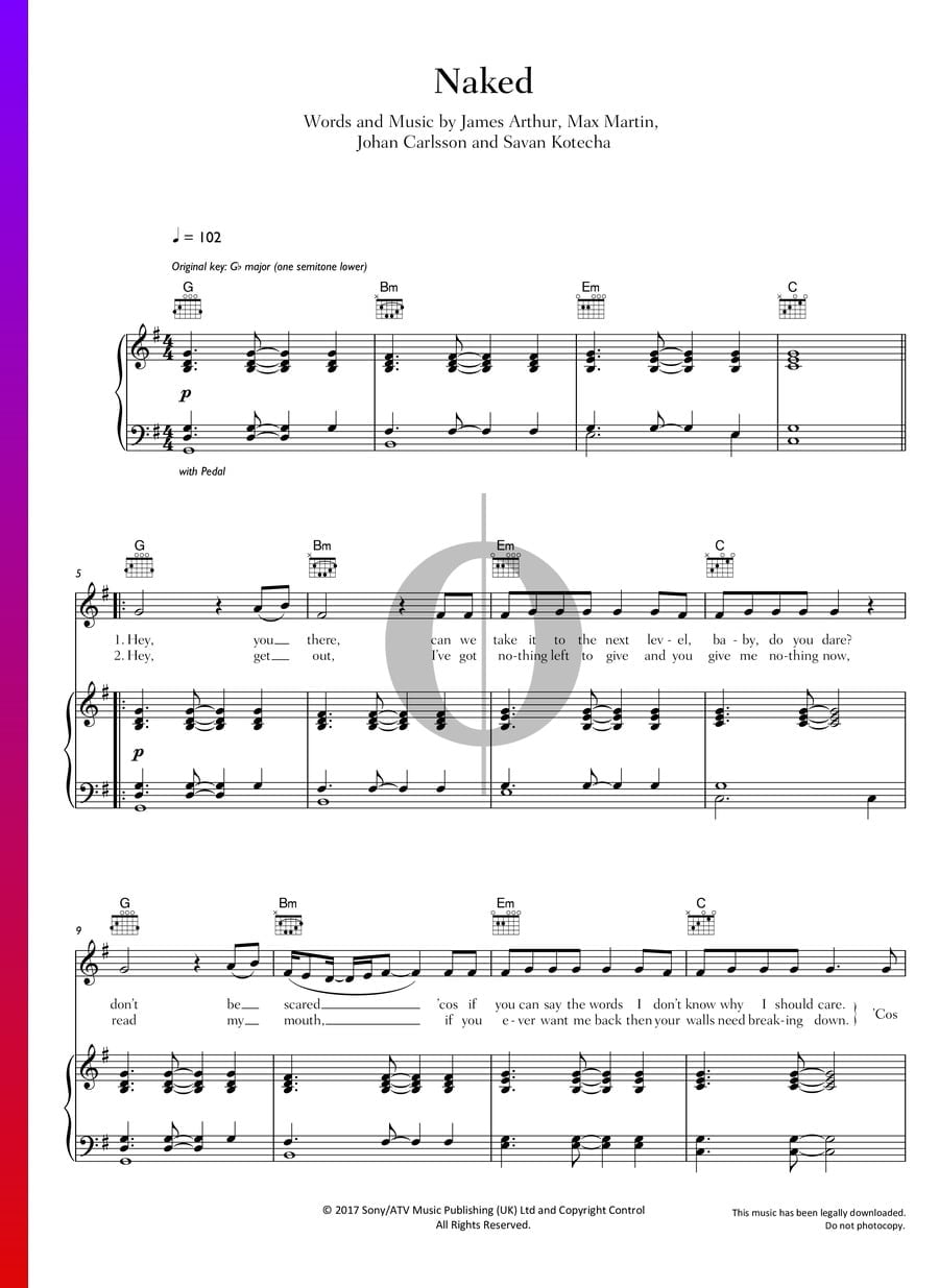 Naked Sheet Music Piano Voice Guitar Oktav