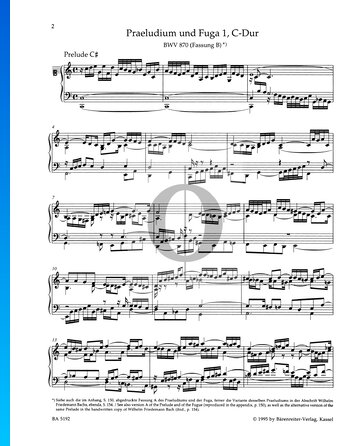 Partition Prélude en Do Majeur, BWV 870