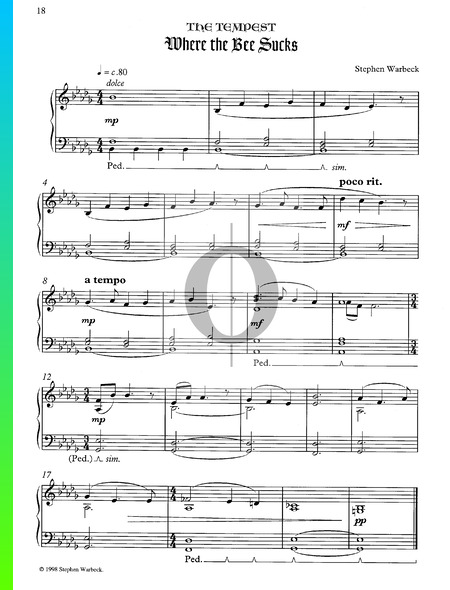 Where The Bee Sucks Partitura
