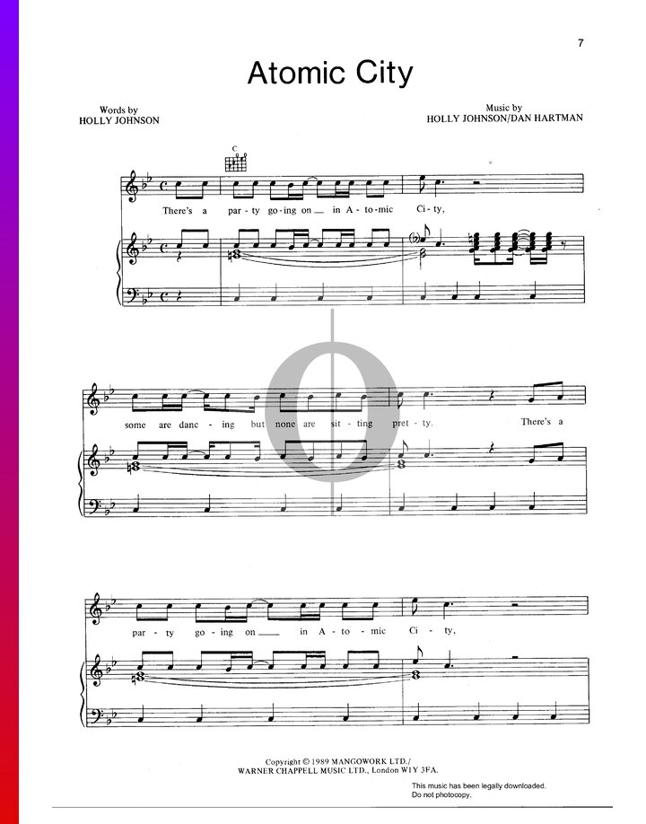 Atomic City (Holly Johnson) Piano Sheet Music - OKTAV