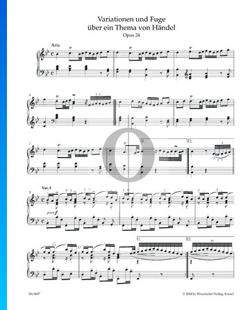 Variationen und Fuge über ein Thema von Händel, Op. 24: Arie und Variation I Musik-Noten