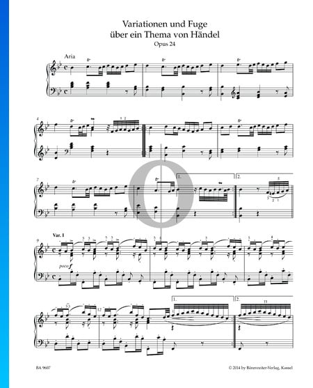 Variationen und Fuge über ein Thema von Händel, Op. 24: Arie und Variation I Musik-Noten