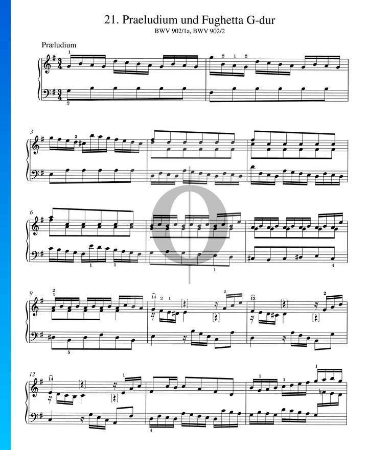 Prelude And Fughetta G Major Bwv Johann Sebastian Bach Piano Sheet Music Oktav