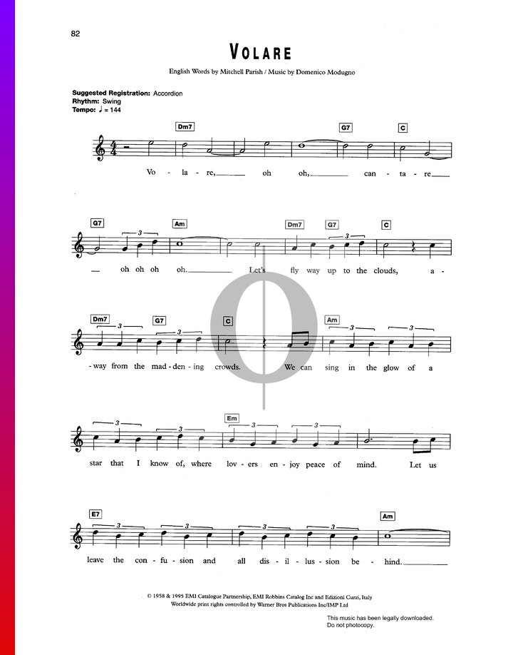 Volare (Domenico Modugno) Piano Sheet Music OKTAV