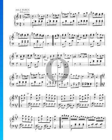 Sonata para piano n.º 11 en la mayor, KV 331 (300i): 3. Allegretto - Rondó Alla Turca Partitura