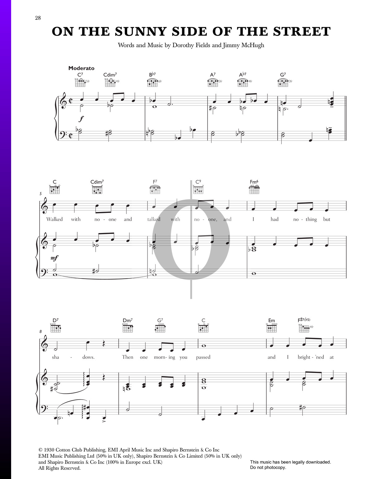 On The Sunny Side Of The Street Sheet Music Piano Voice Guitar Pdf Download Streaming Oktav