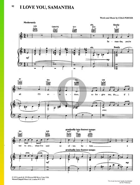 I Love You Samantha Musik-Noten