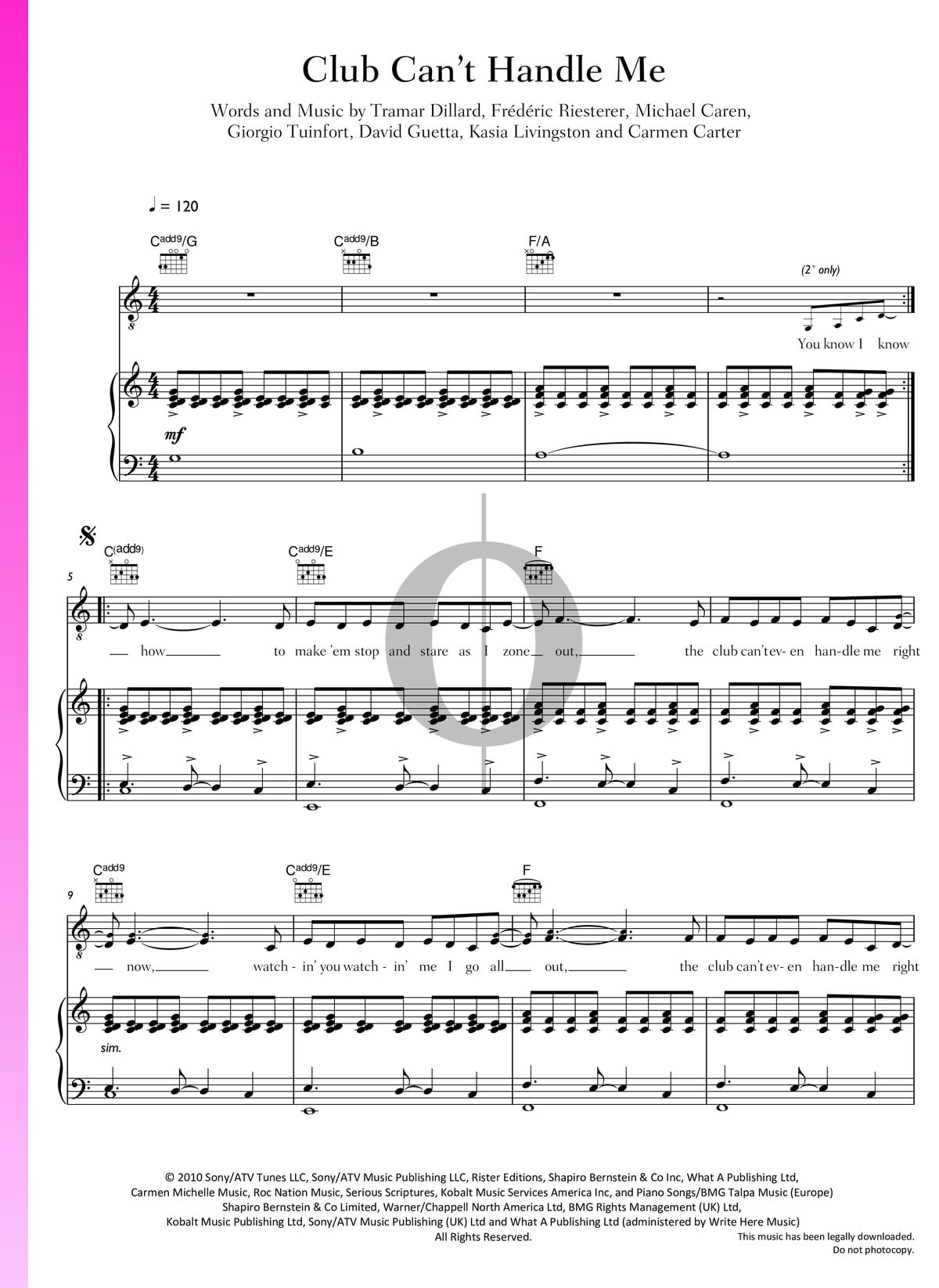 ▷ Club Can't Handle Me Sheet Music (Piano, Guitar, Voice) | PDF Download -  OKTAV