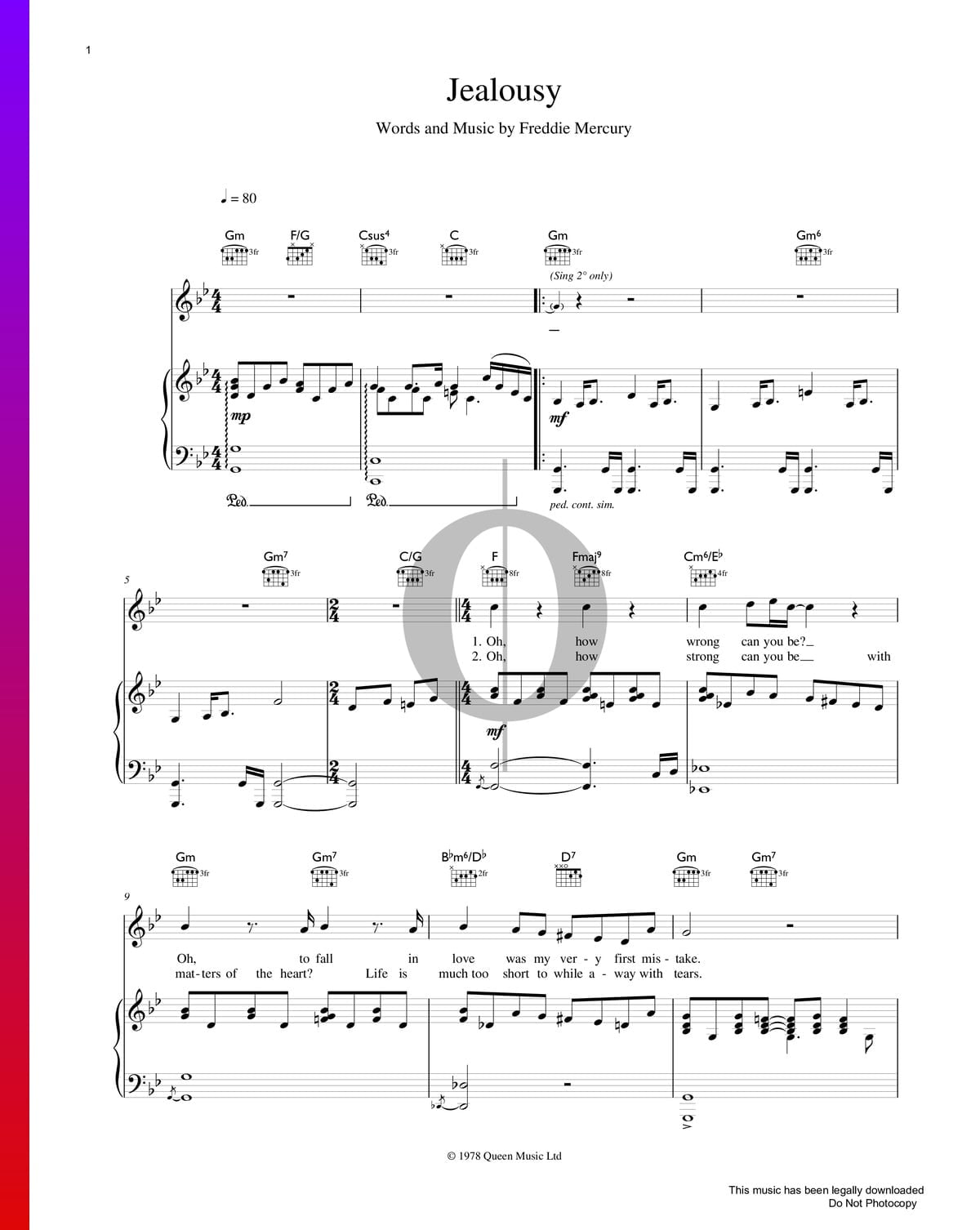 ▷ Jealousy Sheet Music (Piano, Voice, Guitar) - PDF Download.