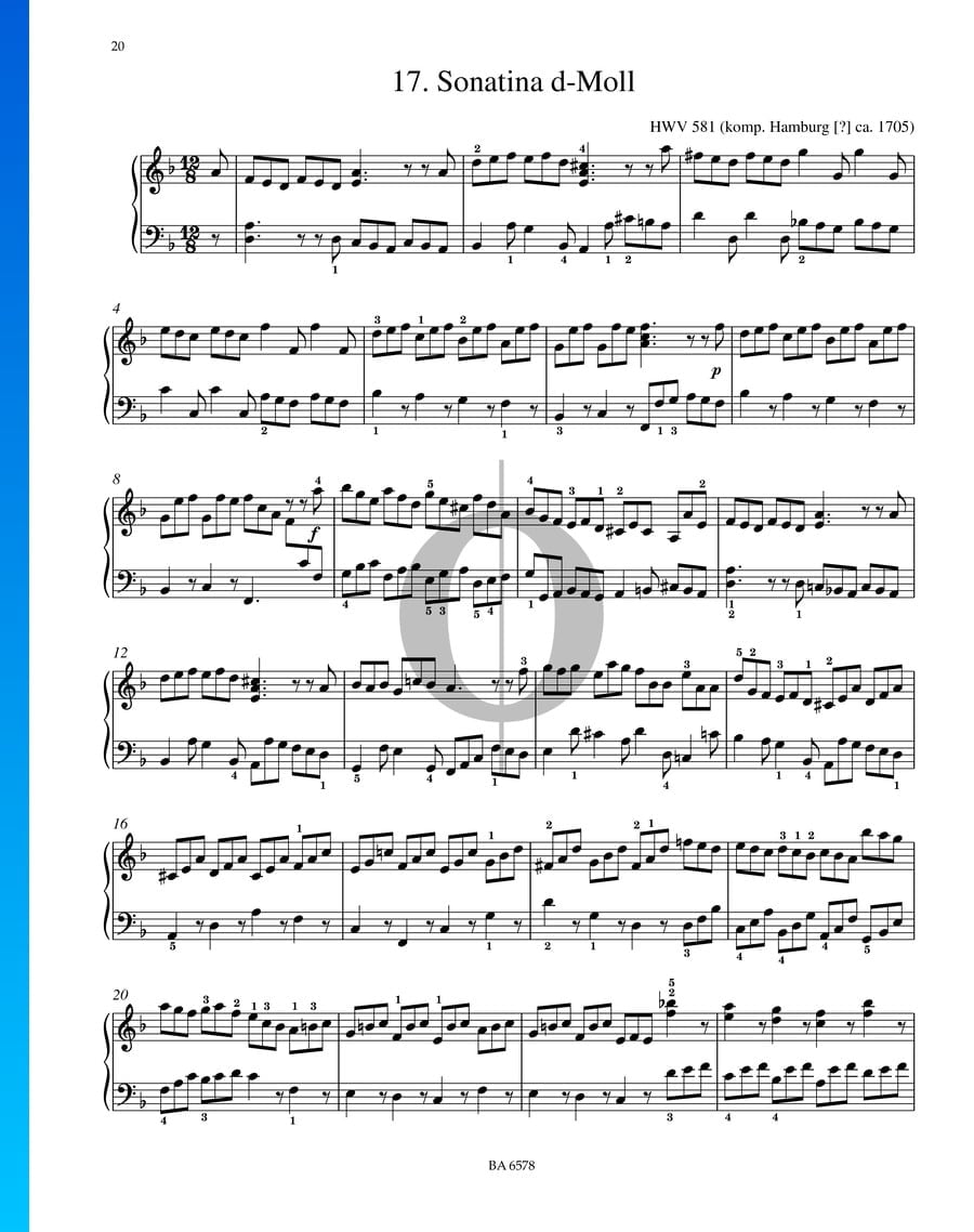 Sonatina D Minor, HWV 581 (Georg Friedrich Händel) Piano Sheet Music ...